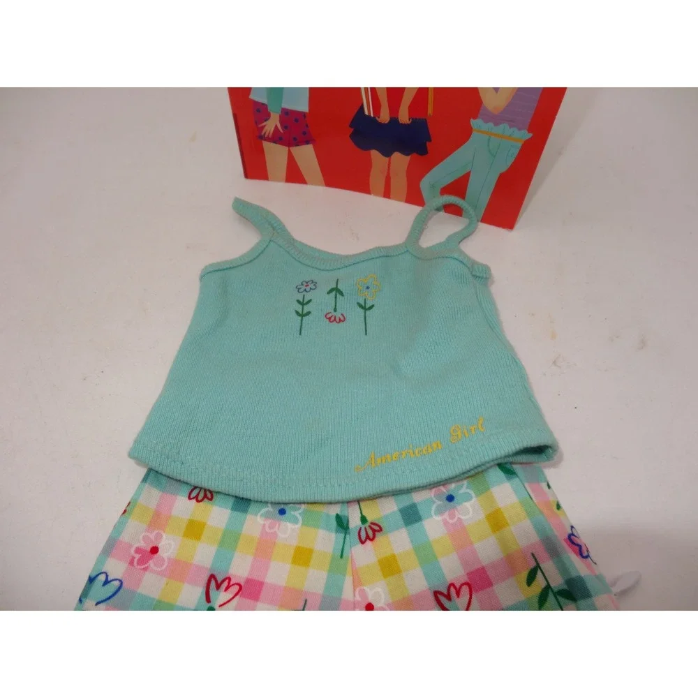 American Girl Doll Picnic Time Camisole Floral Plaid‎ Pants and Guide Book